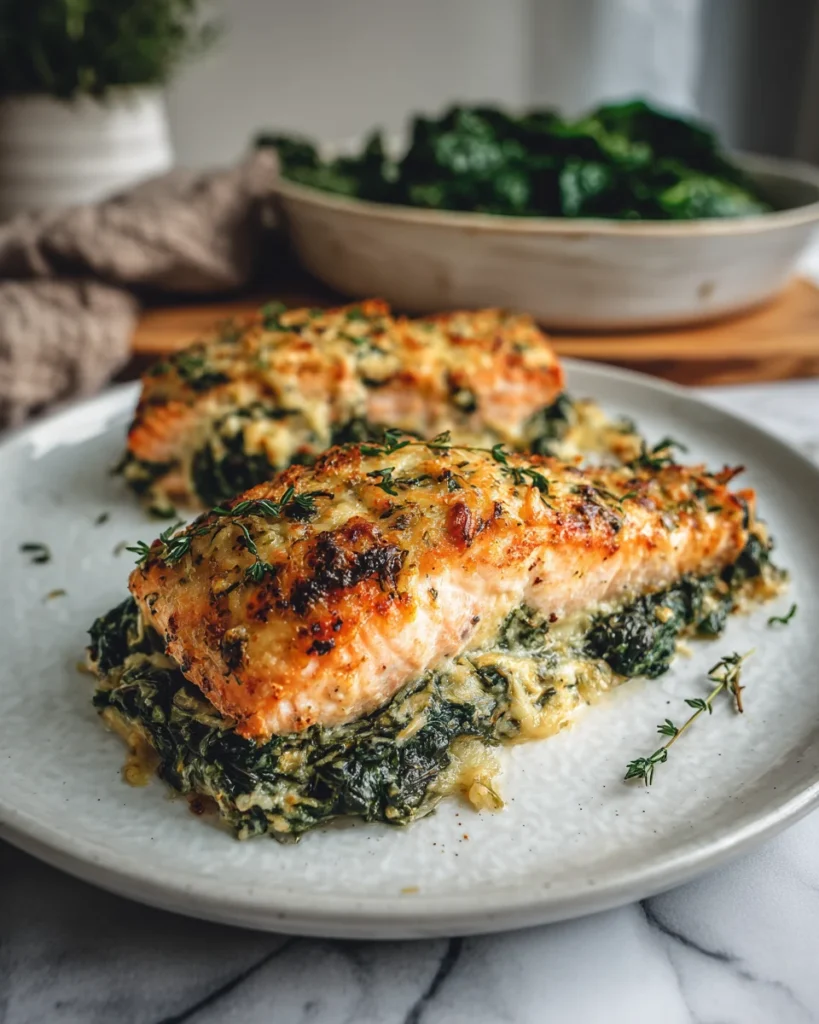 Creamy Spinach Parmesan Salmon Bake