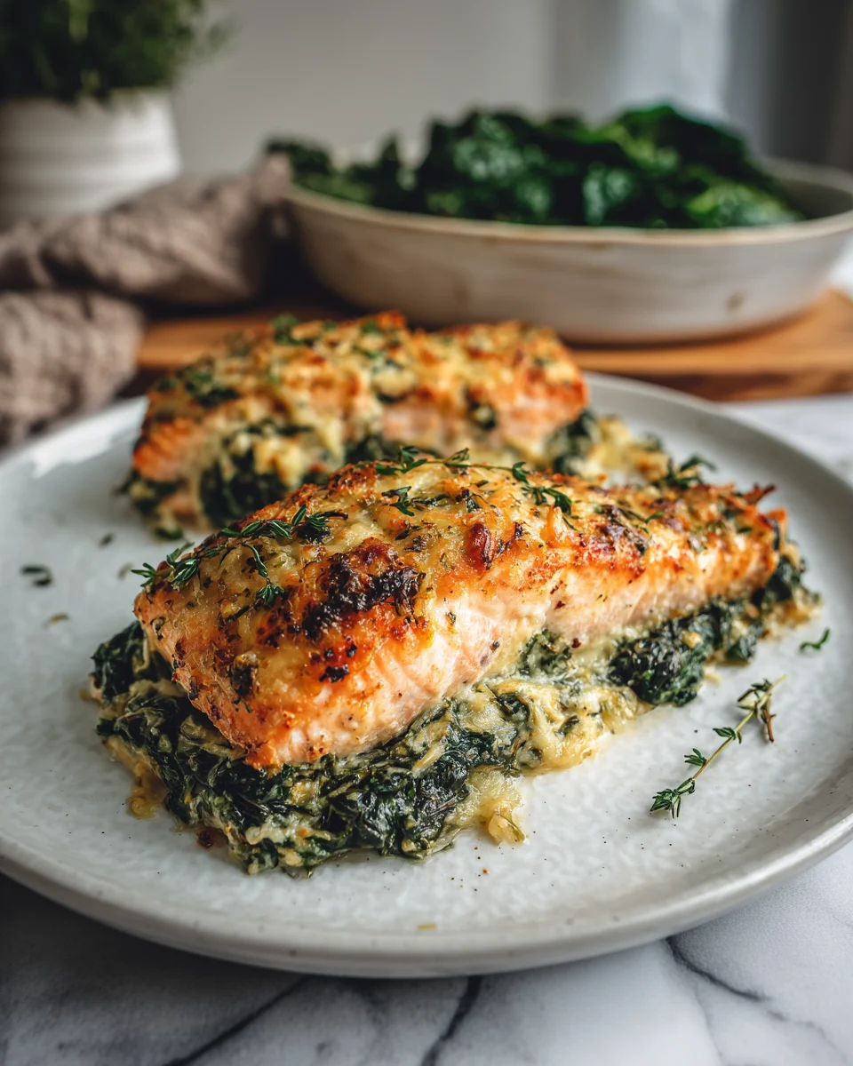 Creamy Spinach Parmesan Salmon Bake