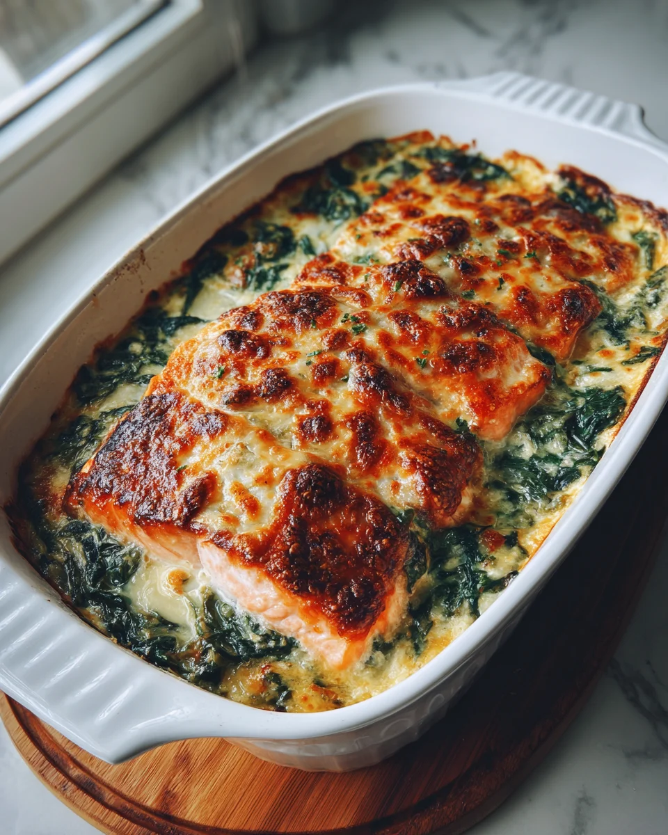 Creamy Spinach Parmesan Salmon Bake