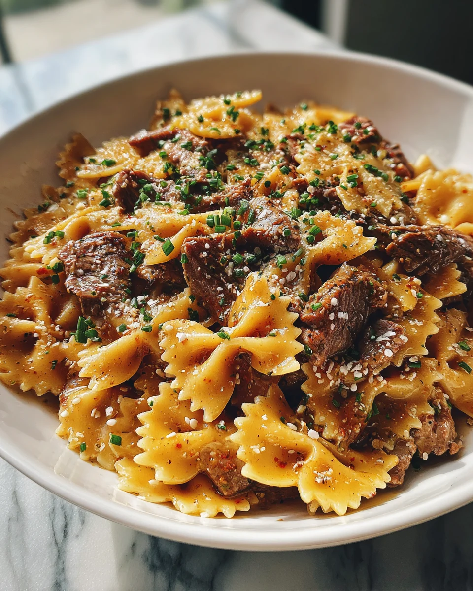 Garlic Beef Bowtie Pasta