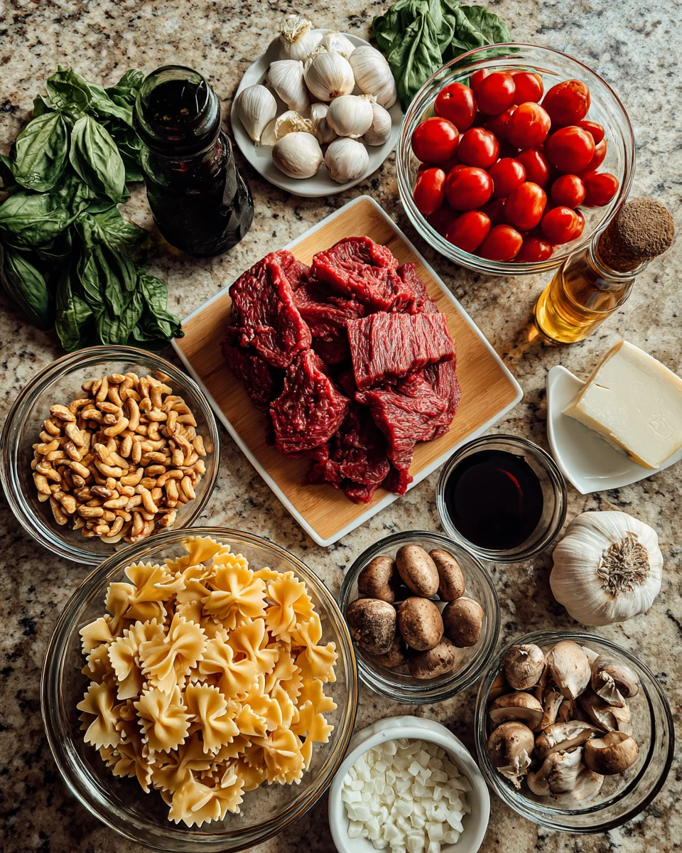 Garlic Beef Bowtie Pasta