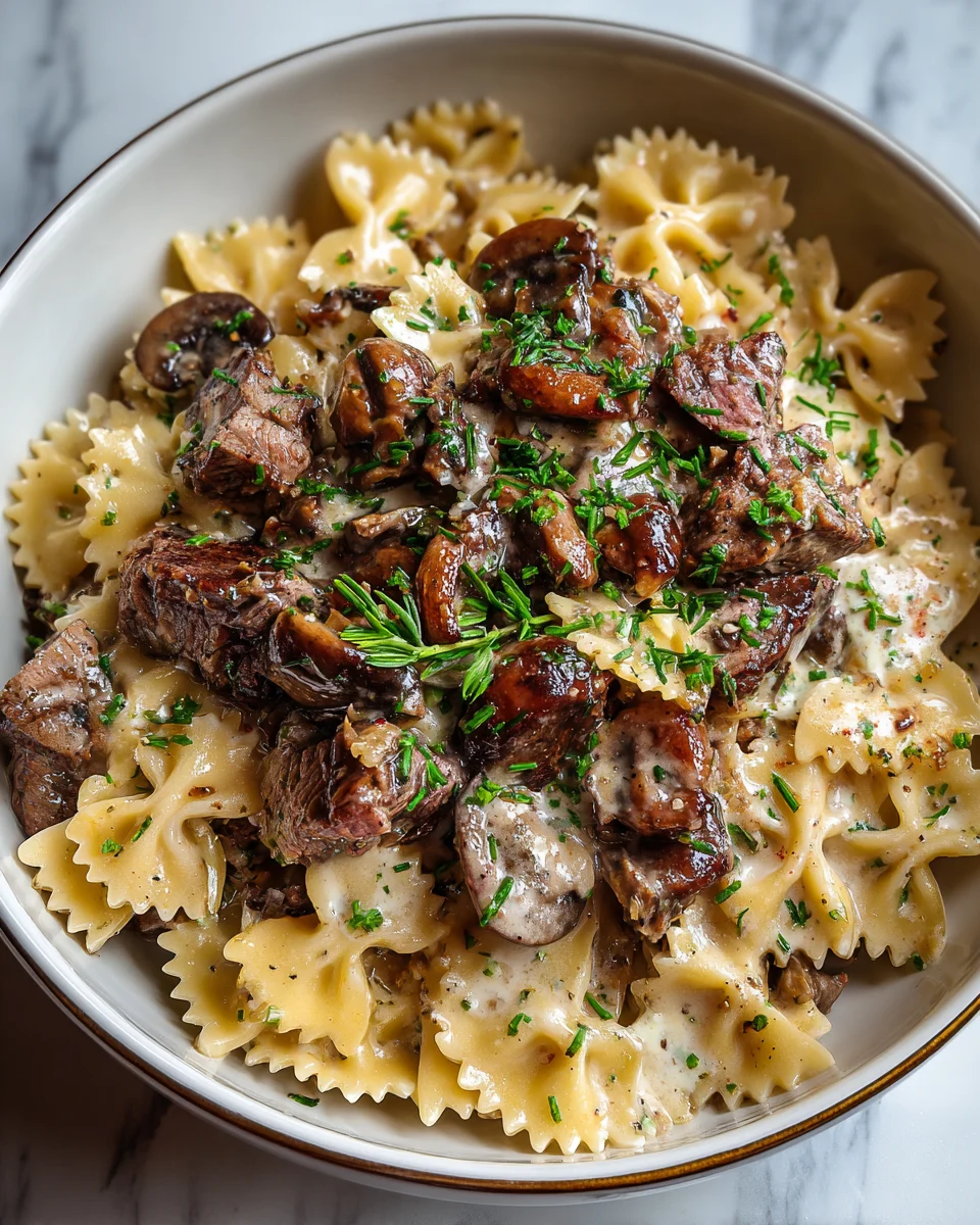 Garlic Beef Bowtie Pasta