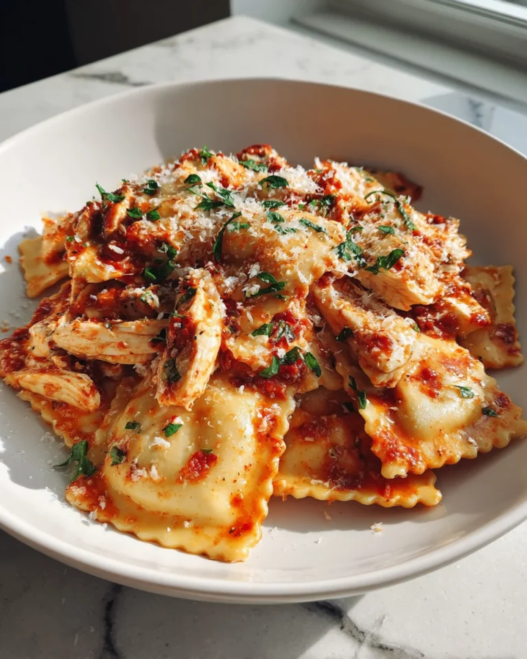 Garlic Butter Chicken Ravioli Bake