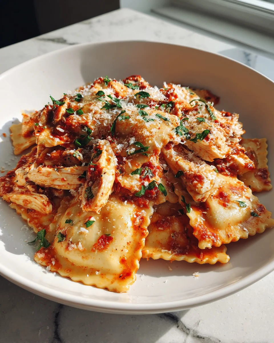 Garlic Butter Chicken Ravioli Bake