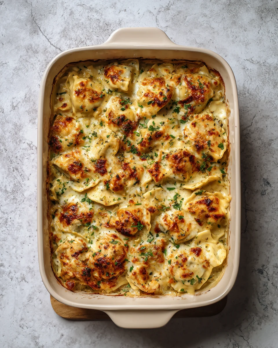 Garlic Butter Chicken Ravioli Bake