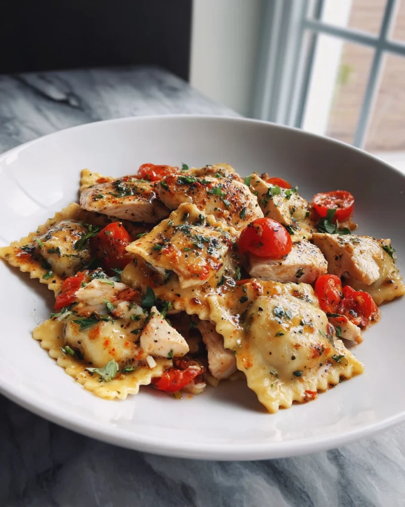 Garlic Herb Chicken Ravioli Skillet