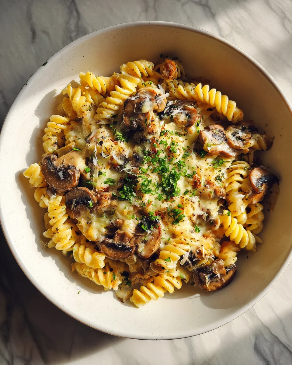 Garlic Mushroom Swiss Pasta Melt
