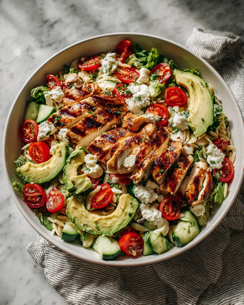 Grilled Chicken Orzo Salad with Avocado
