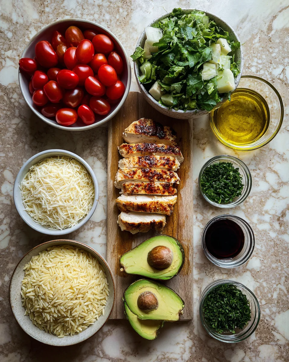 Grilled Chicken Orzo Salad with Avocado