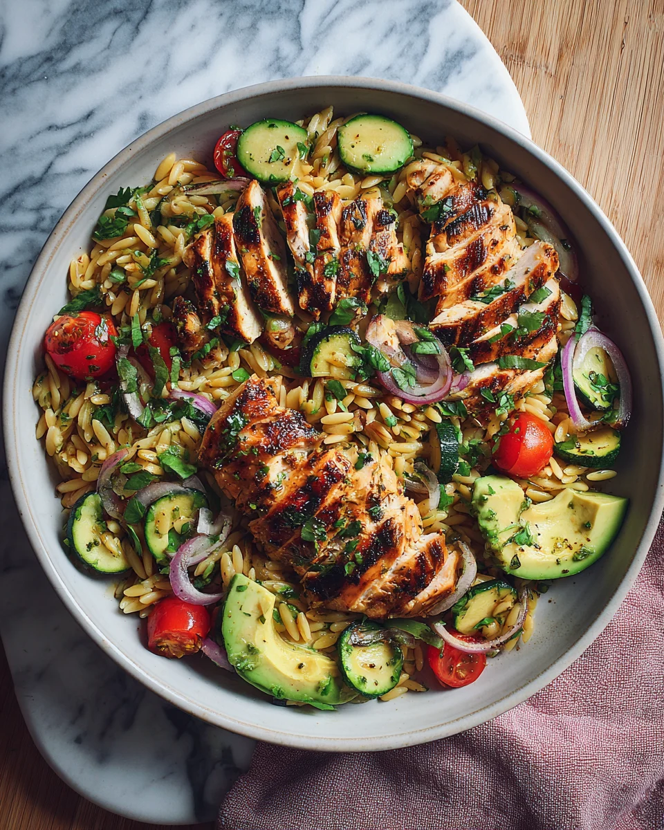 Grilled Chicken Orzo Salad with Avocado