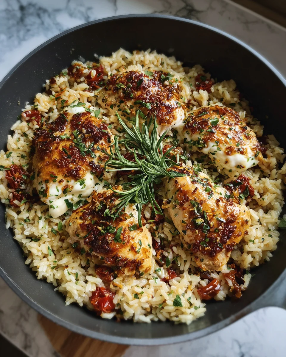Herbed Chicken Mozzarella Rice Skillet