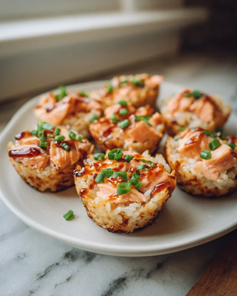 Honey Sriracha Salmon Rice Cups