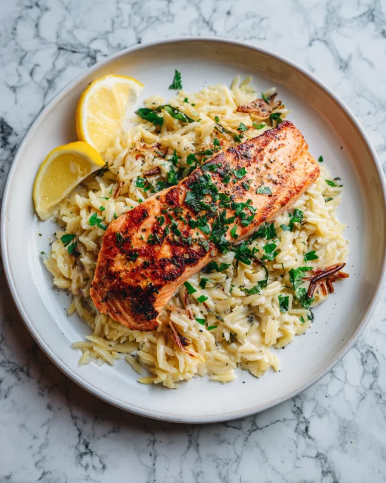 Lemon Herb Salmon Orzo Bake