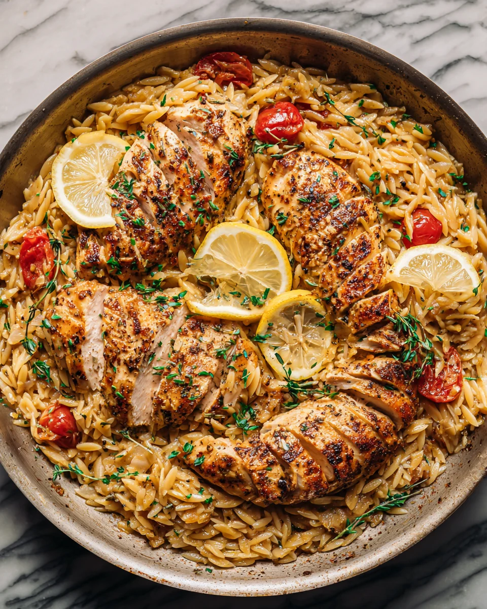 Lemon Pepper Chicken Orzo Skillet