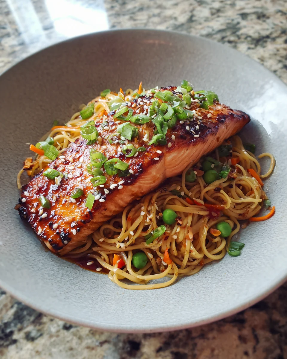 Maple Chili Glazed Salmon Noodle Bowl