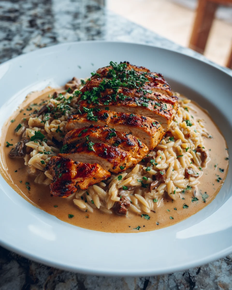 Marsala Chicken with Creamy Orzo