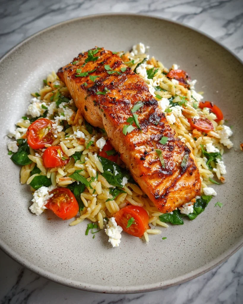 Delicious Mediterranean Salmon Feta Orzo Recipe