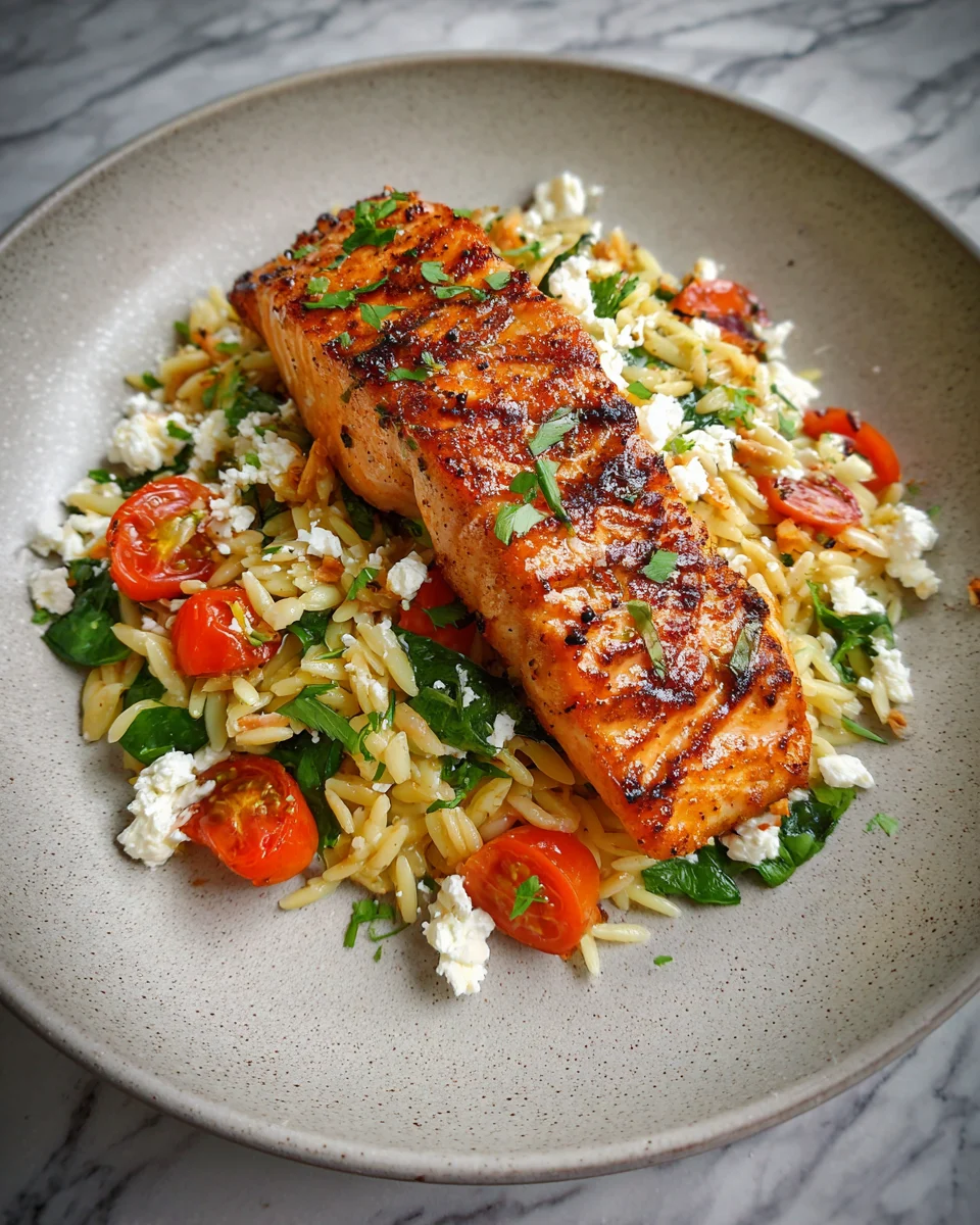 Delicious Mediterranean Salmon Feta Orzo Recipe