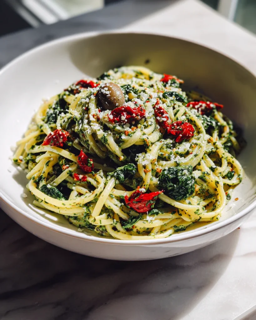Mediterranean Spinach Olive Pasta