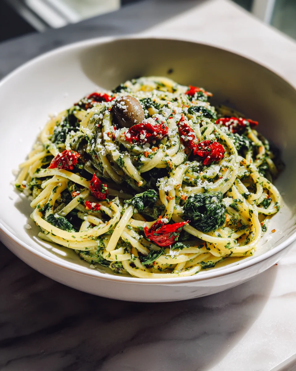 Mediterranean Spinach Olive Pasta