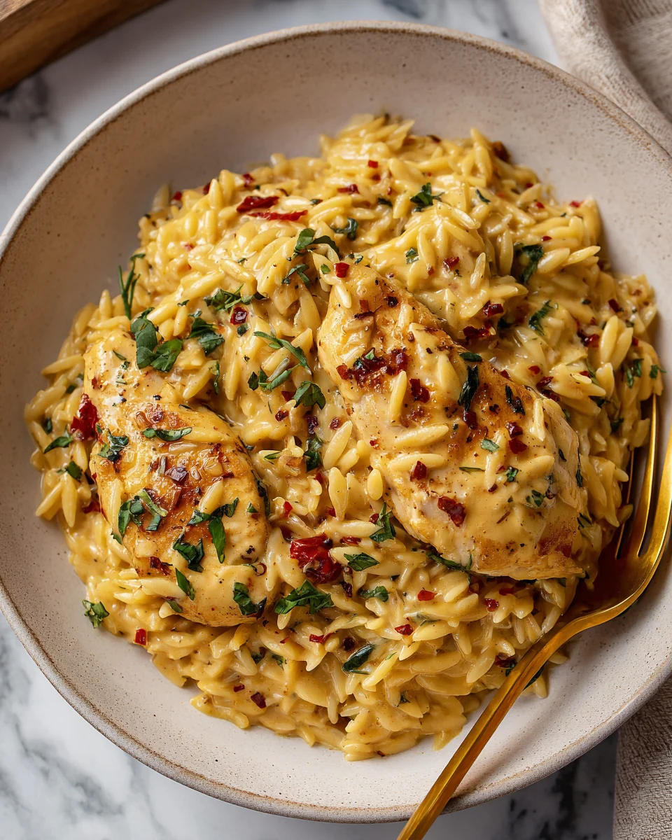 One Pot Creamy Cajun Chicken Orzo