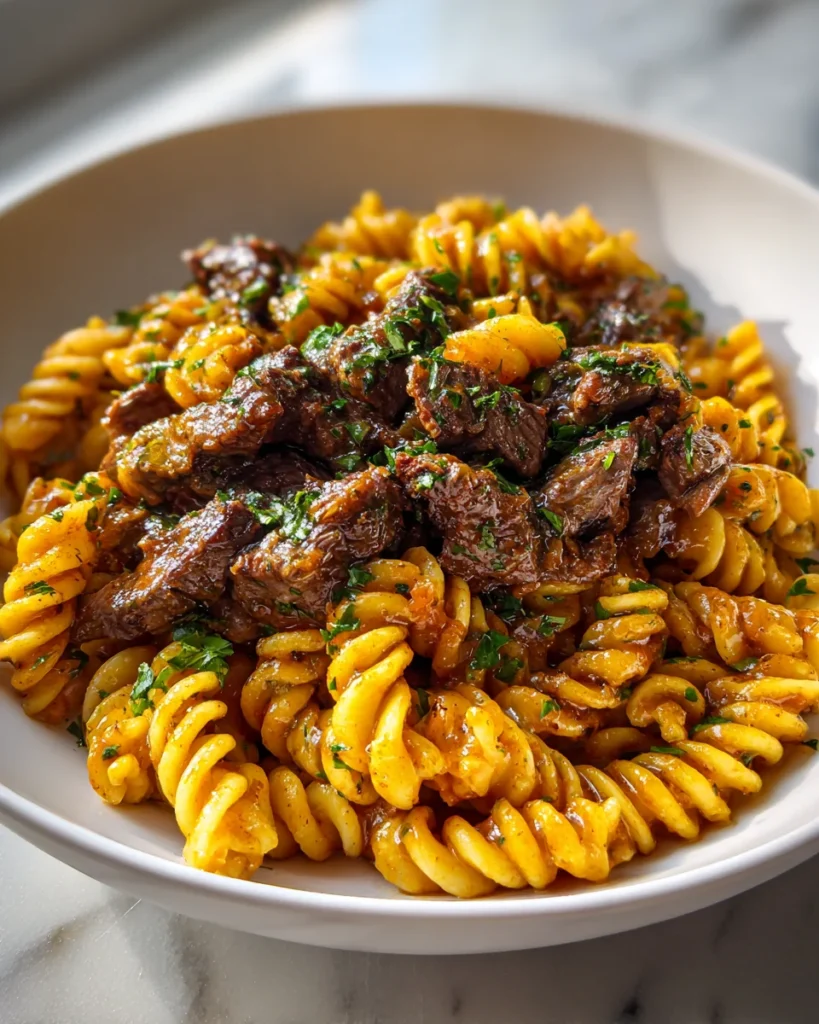 One Pot Garlic Butter Beef Pasta