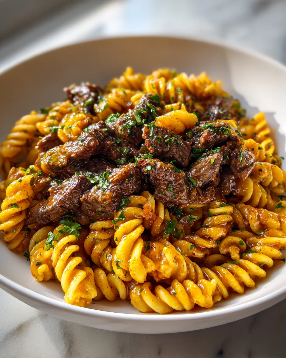 One Pot Garlic Butter Beef Pasta