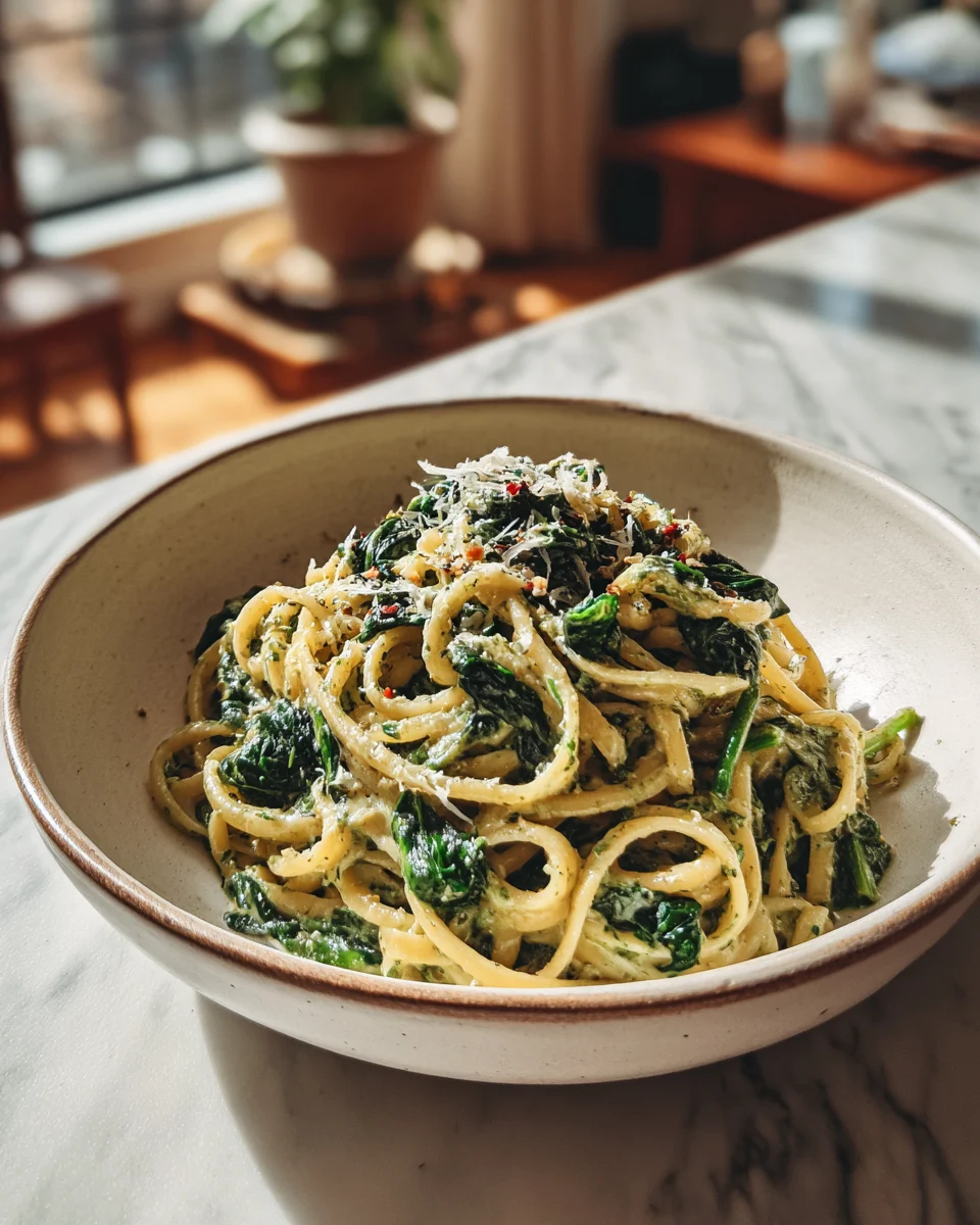 One Skillet Creamy Spinach Pasta