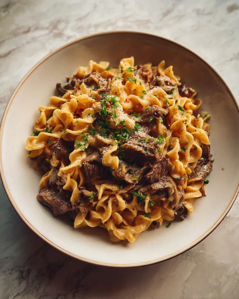 Parmesan Garlic Beef Stroganoff Noodles