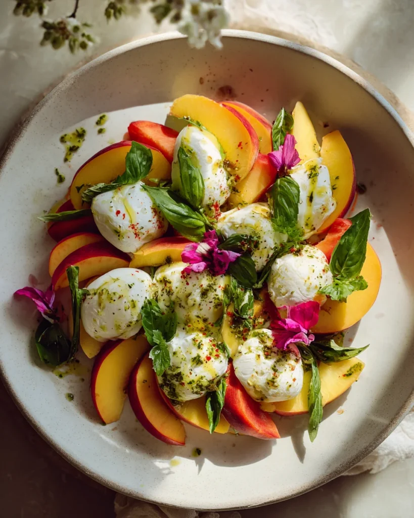 Peach Burrata Basil Summer Salad