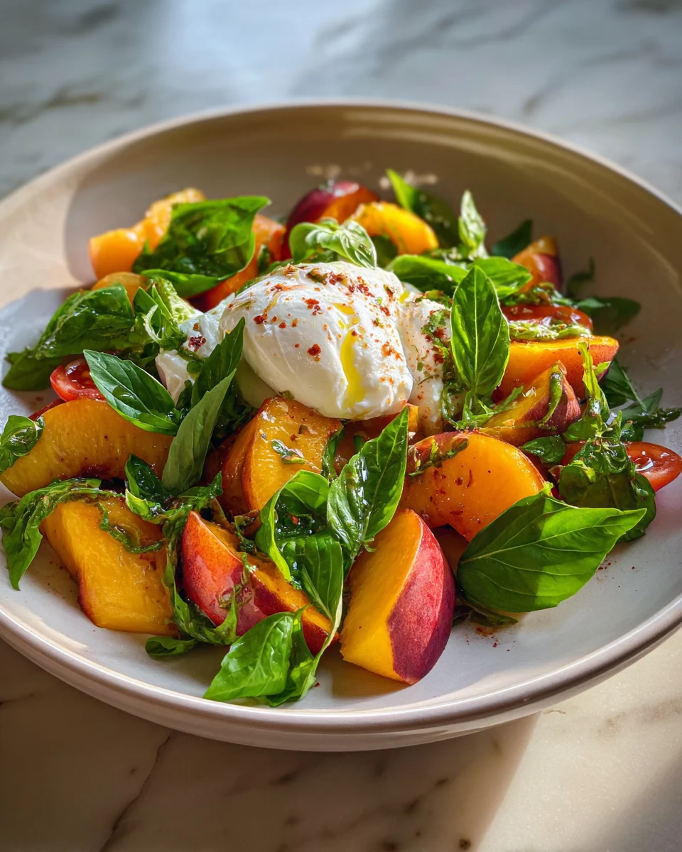 Peach Burrata Basil Summer Salad