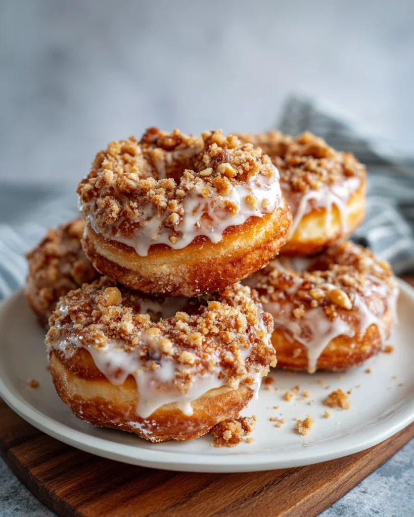 Peach Crumble Stuffed Donuts