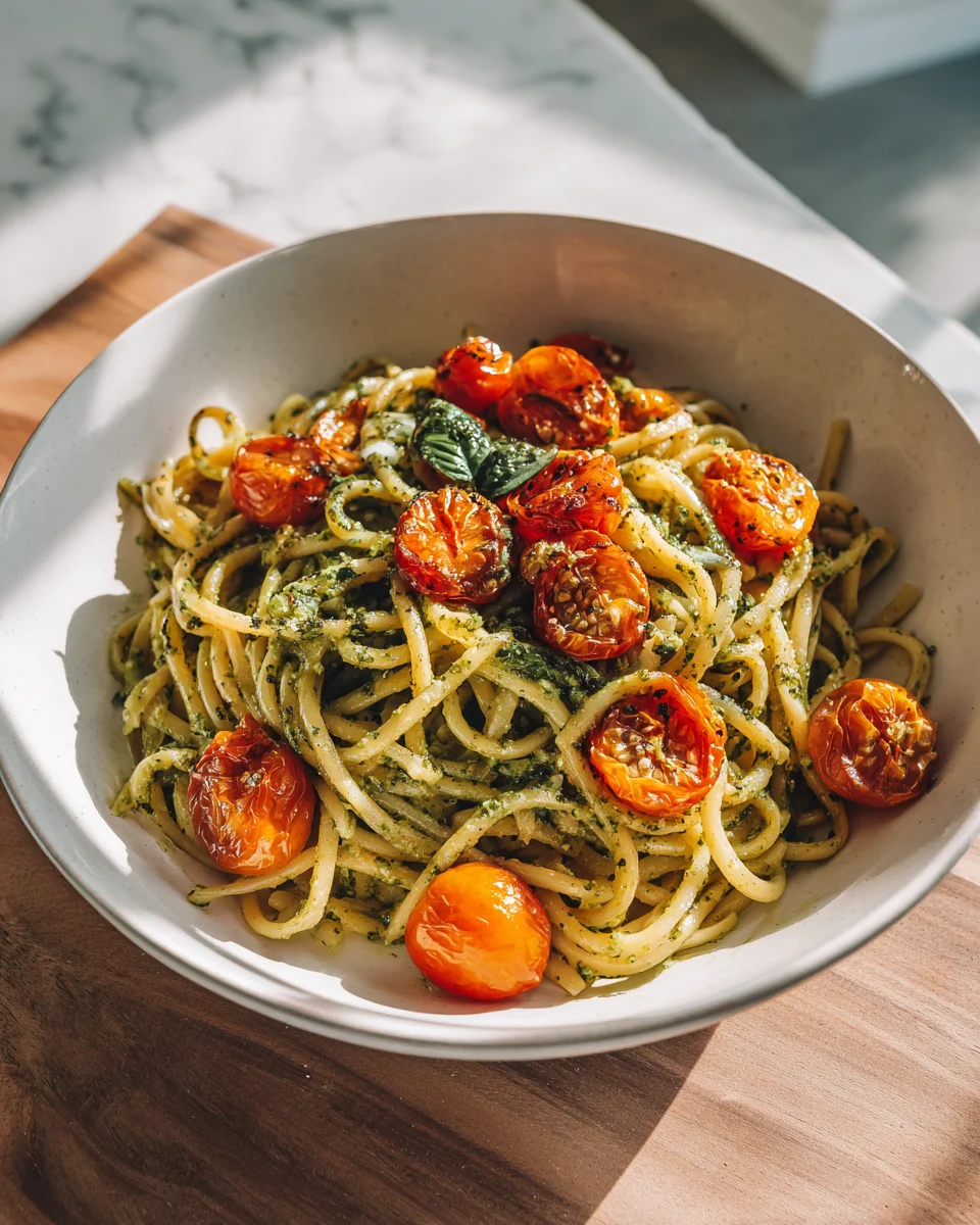 Pesto Pasta with Roasted Tomatoes
