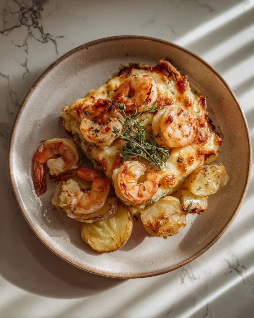Delicious Roasted Garlic Shrimp Potato Bake