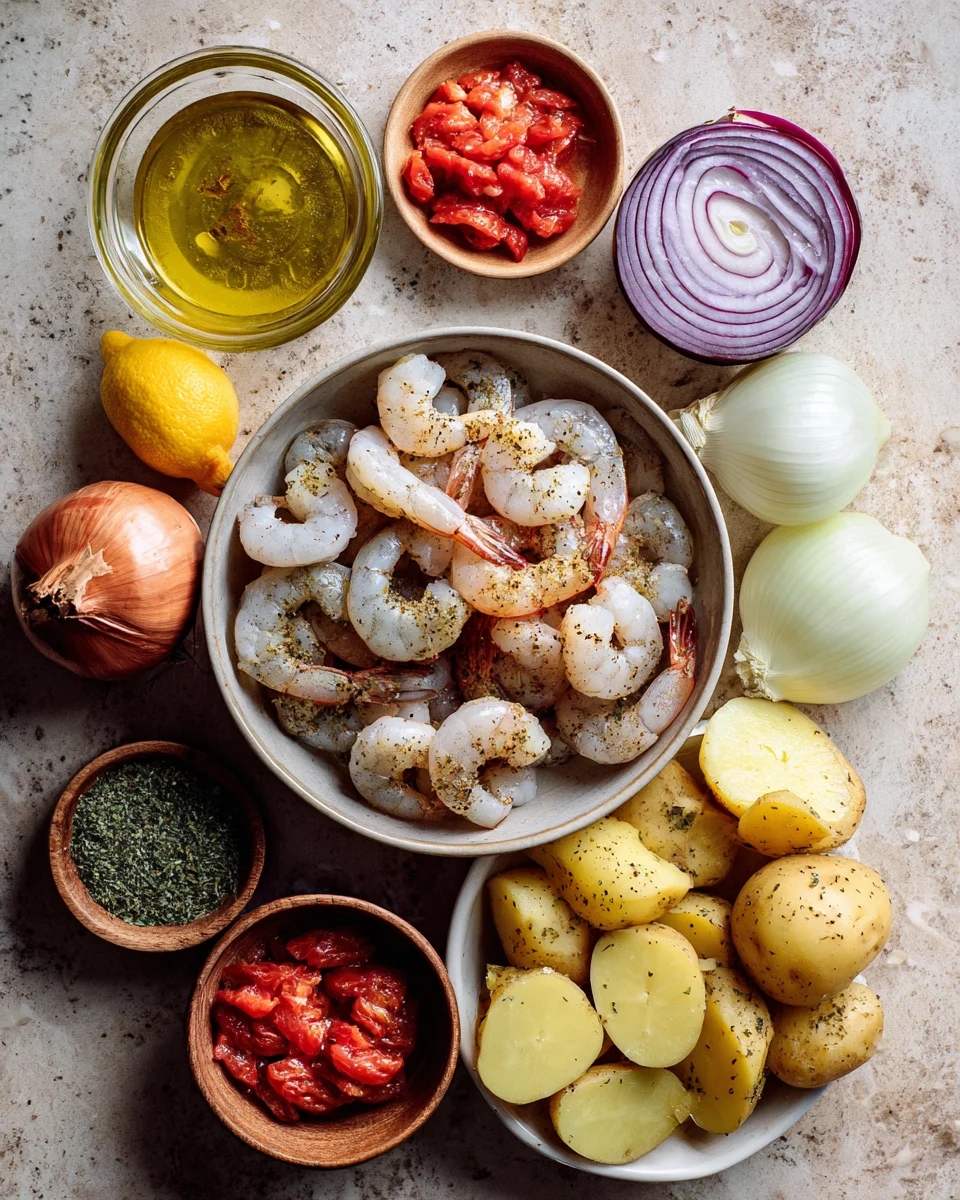 Delicious Roasted Garlic Shrimp Potato Bake