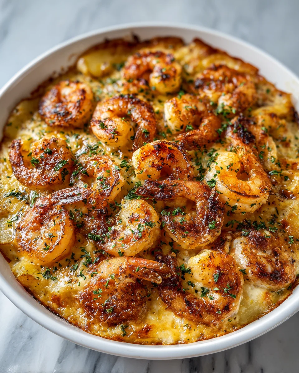 Delicious Roasted Garlic Shrimp Potato Bake