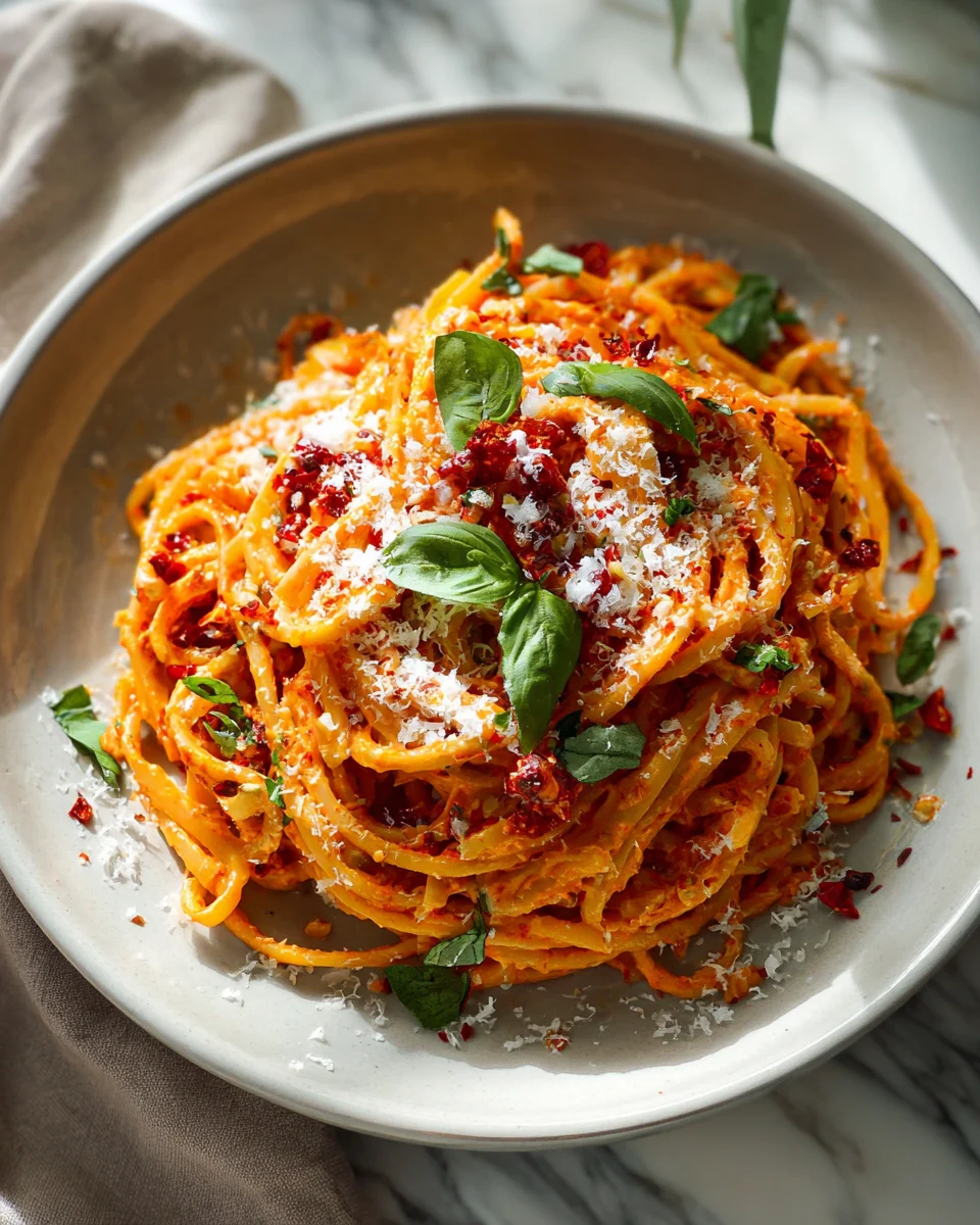 Roasted Red Pepper Parmesan Linguine