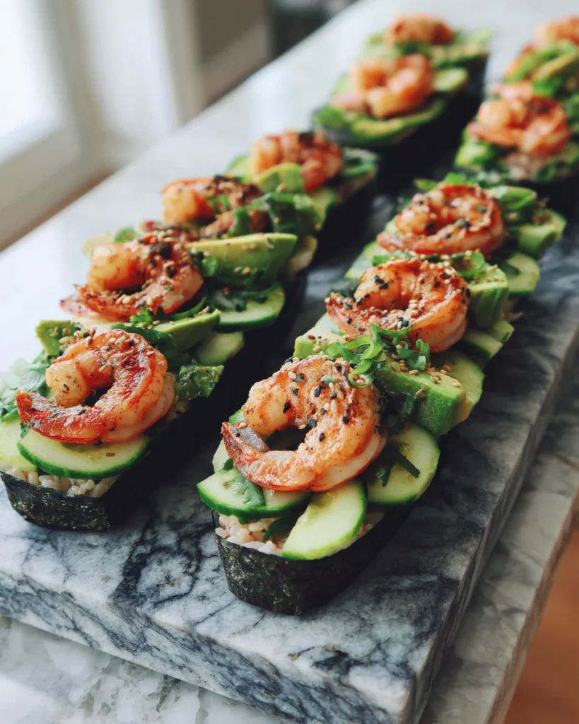 Shrimp Avocado Cucumber Sushi Boats