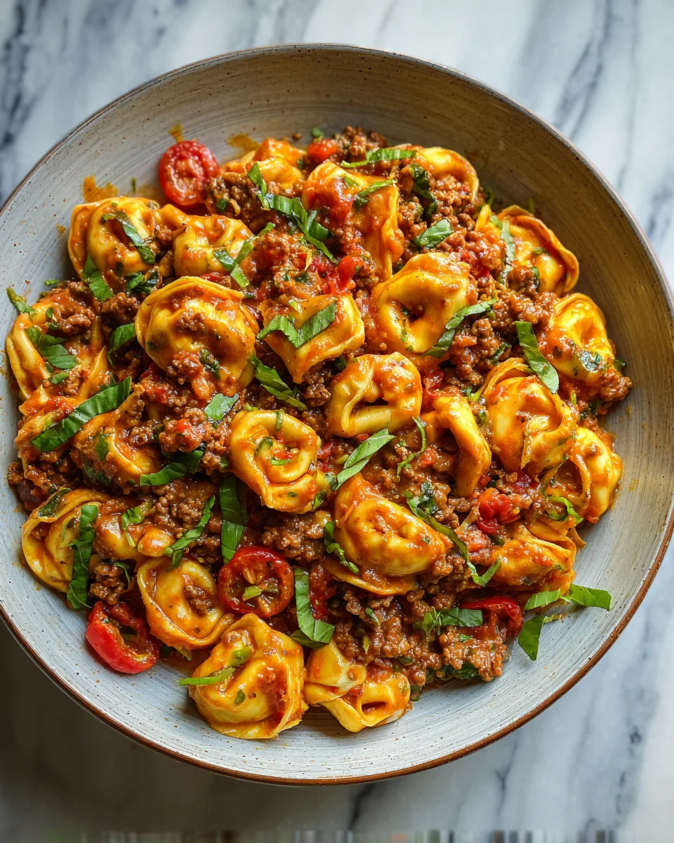 Spicy Garlic Beef Tortellini Skillet
