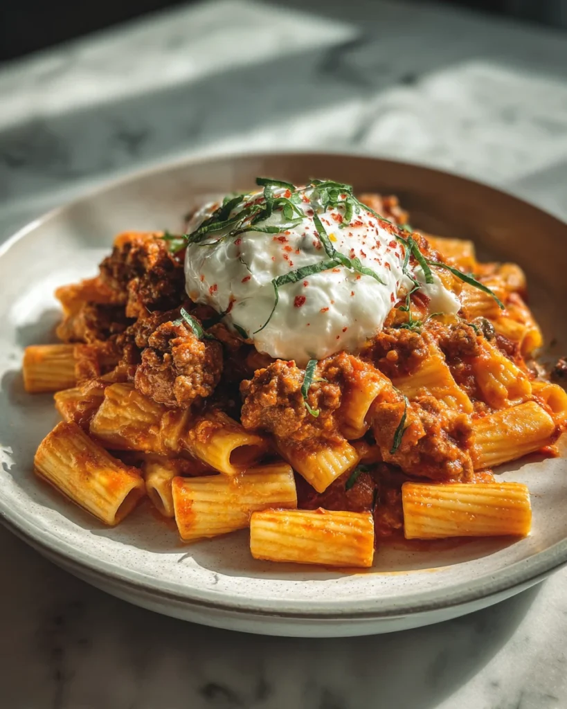 Spicy Sausage Burrata Rigatoni