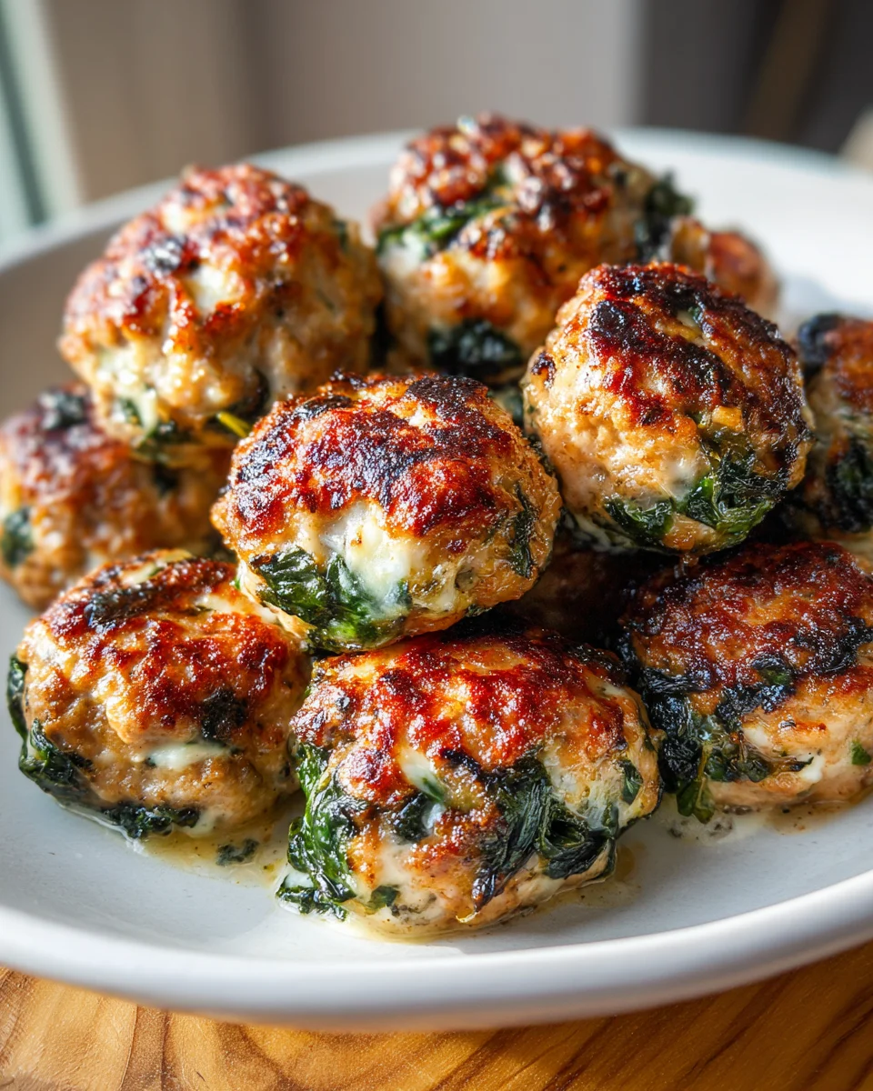 Spinach Garlic Meatballs Stuffed With Mozzarella