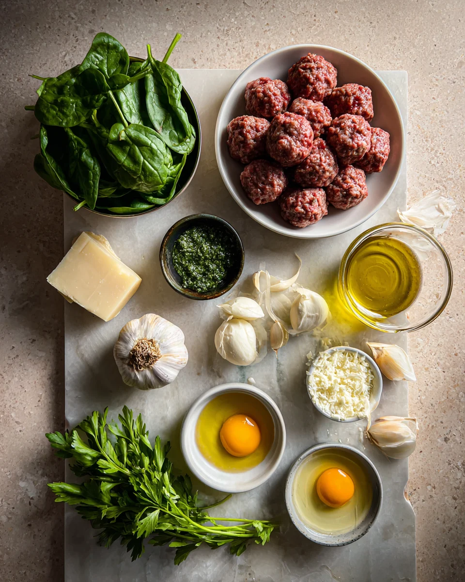 Spinach Garlic Meatballs Stuffed With Mozzarella
