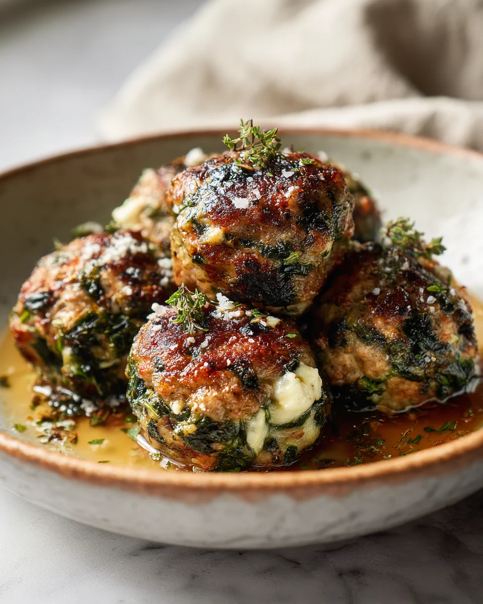 Spinach Garlic Meatballs Stuffed With Mozzarella