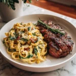 Steak and Creamy Garlic Parmesan Pasta