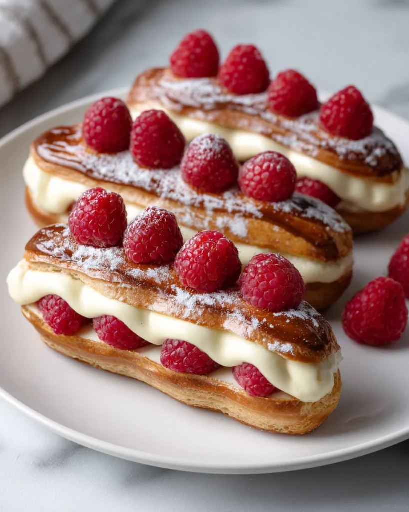 Vanilla Raspberry Custard Eclairs
