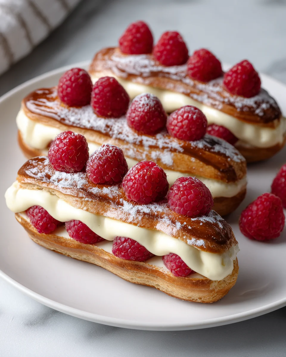 Vanilla Raspberry Custard Eclairs