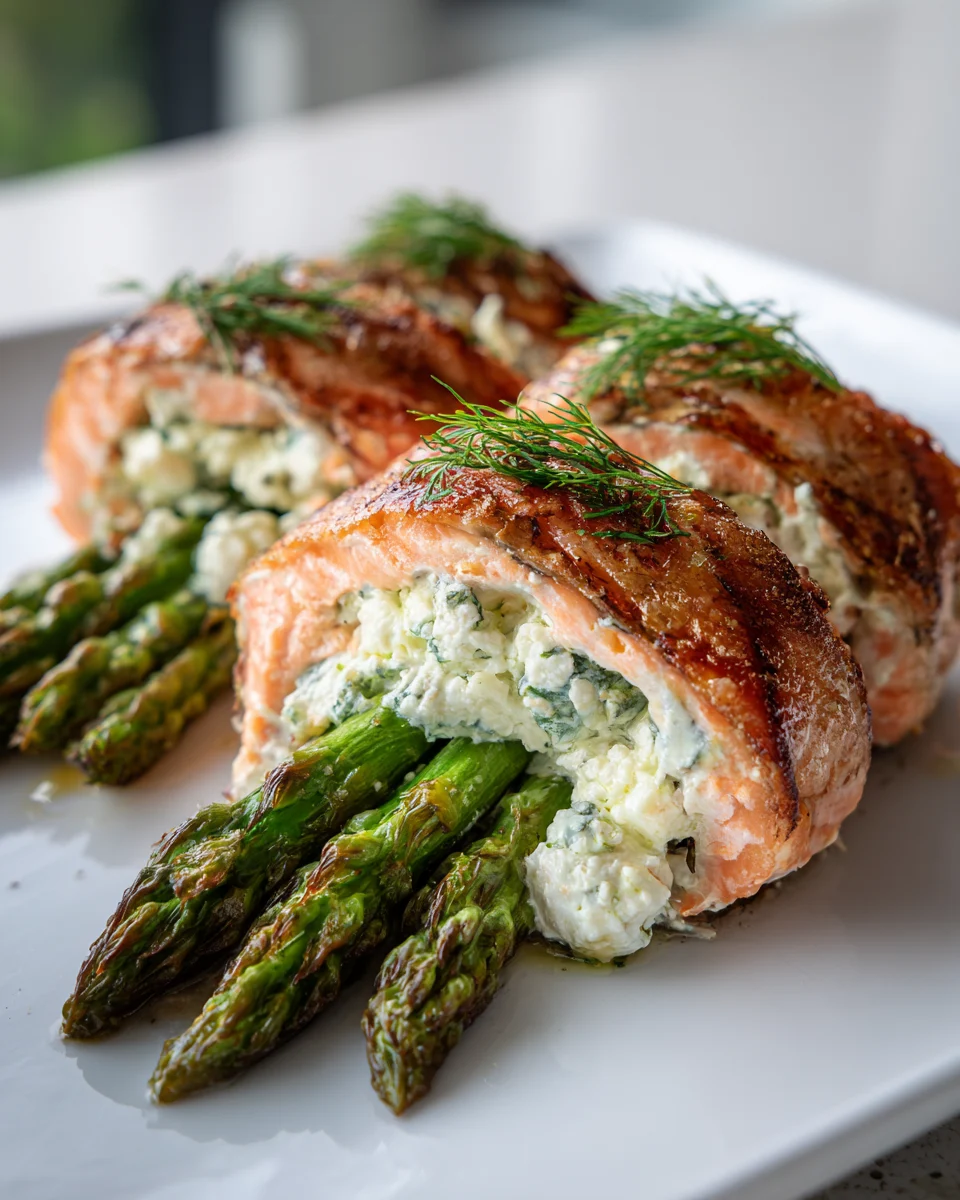 Asparagus Ricotta Stuffed Salmon Rolls