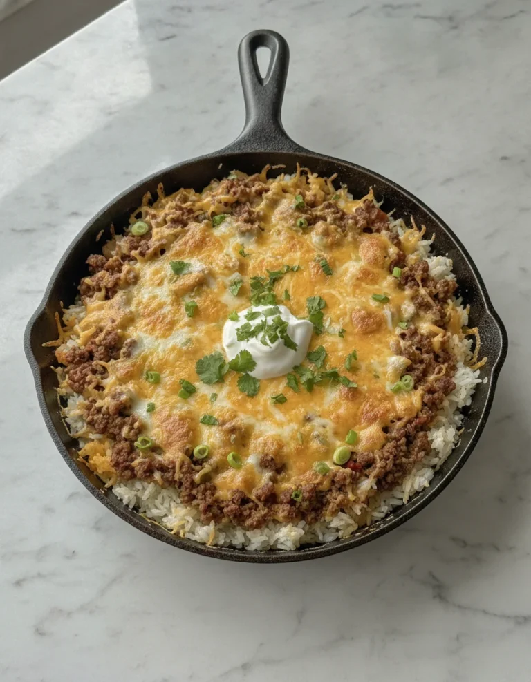 Cheesy Ground Beef Rice Skillet