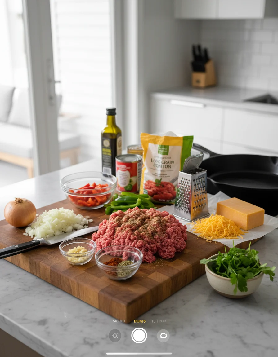Cheesy Ground Beef Rice Skillet