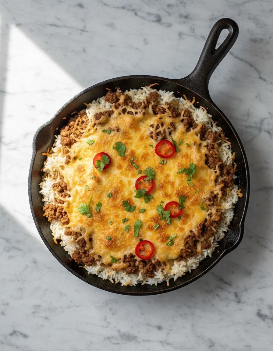 Cheesy Ground Beef Rice Skillet